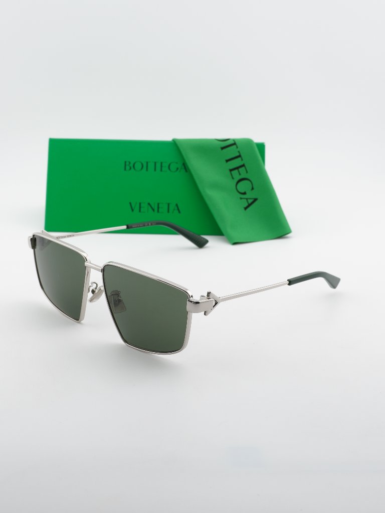 Bottega Veneta Bv1223s 003 Geometric Sunglasses - Silver / Green